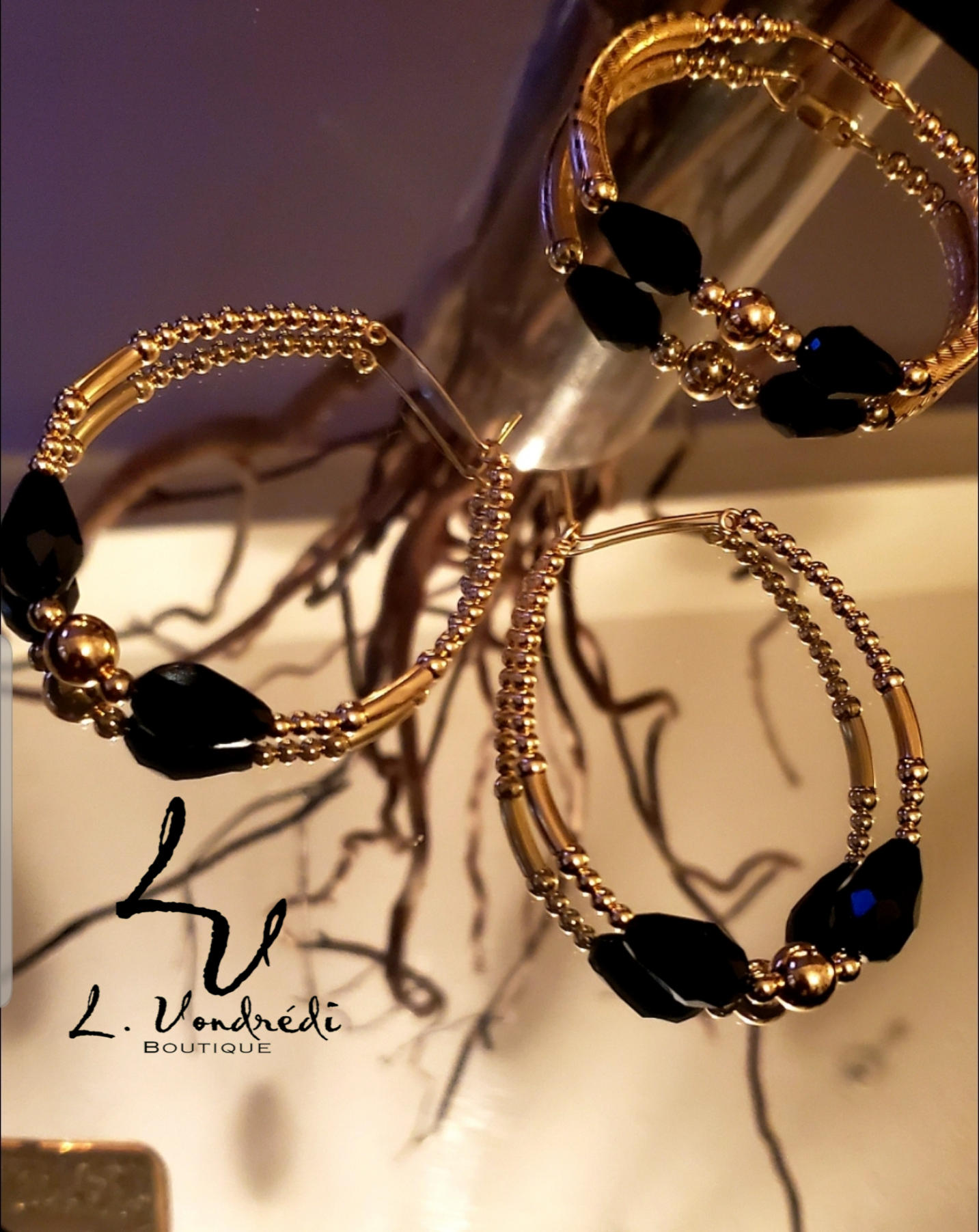 Jewelry-Onyx Bangle & Earrings