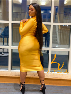 Mustard Body Con Deep V